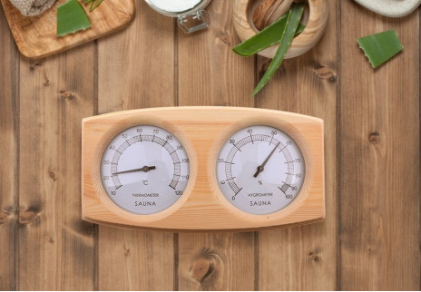 Hygrometer-termometer, en väsentlig del av bastun