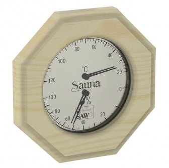 SAWO termo-hygrometer 241-THP, åttkantig, furu