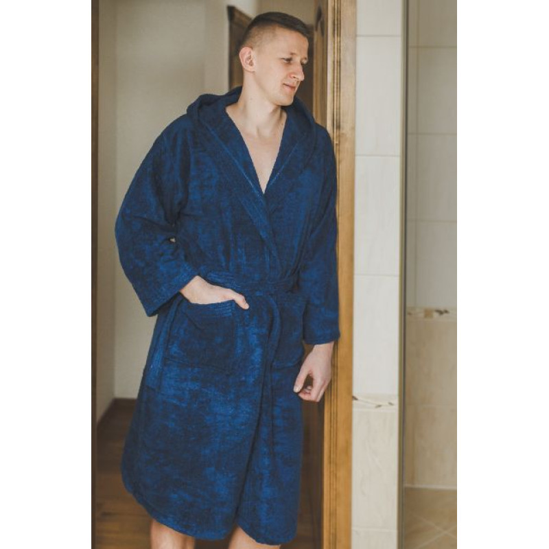 Bomullsbadrock med huva, blå