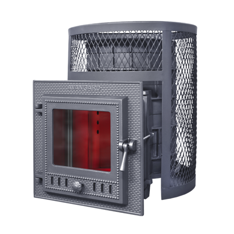 Vedeldad bastuugn GEFEST- Avangard 24 (М) i ett runt galler