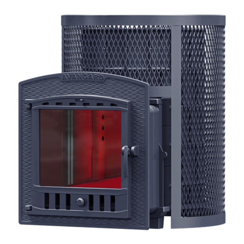 Vedeldad bastuugn GEFEST - AVANGARD 24 (P2) i ett runt galler