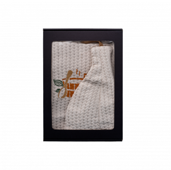 Presentset i presentask till HONOM. Bastuhatt och förkläde för män - LINNE, broderat