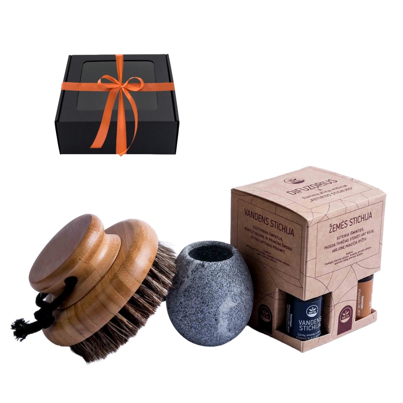 Presentset i presentask DOFTANDE VÄRME. En borste, en kopp för dofter och eteriska oljor