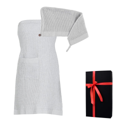 Presentset i presentask RENTO KENNO FOR HER. Hårhandduk och förkläde, ljusgrå 