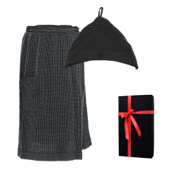 Presentset i presentask RENTO KENNO FÖR HONOM. Mörkgrå bomullsmössa och förkläde. 