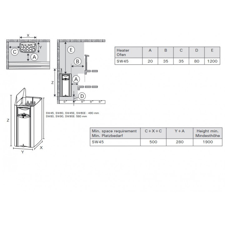 Elektrisk bastuaggregat - HARVIA The Wall Black Steel SW45 4,5 kW