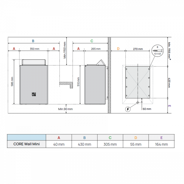 Elektrisk bastuaggregat - HUUM Core Wall Mini Combi 4