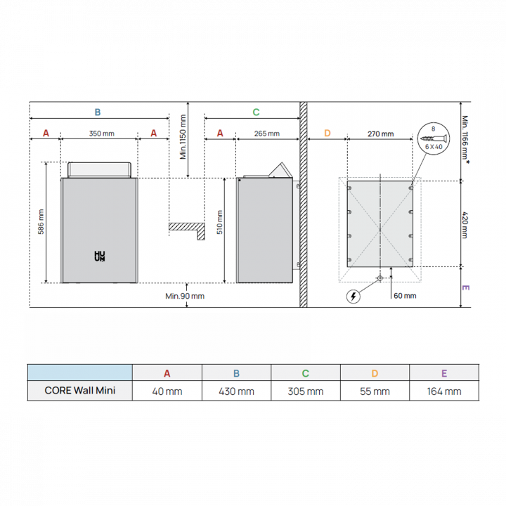 Elektrisk bastuaggregat - HUUM Core Wall Mini, svart