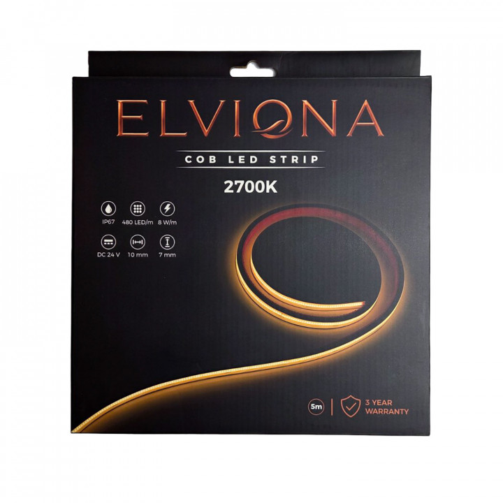 Elviona COB LED bastuljusremsa, 2700 K, 5 m