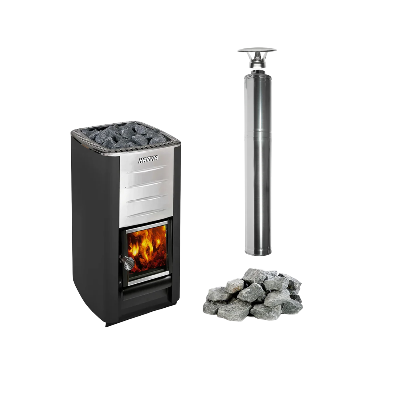 Bastu vedeldad spis HARVIA M3 set, stenar, skorsten