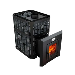 Vedeldad bastuaggregat - NOVA KLASSIK 18 med nätverk, glasdörrar 