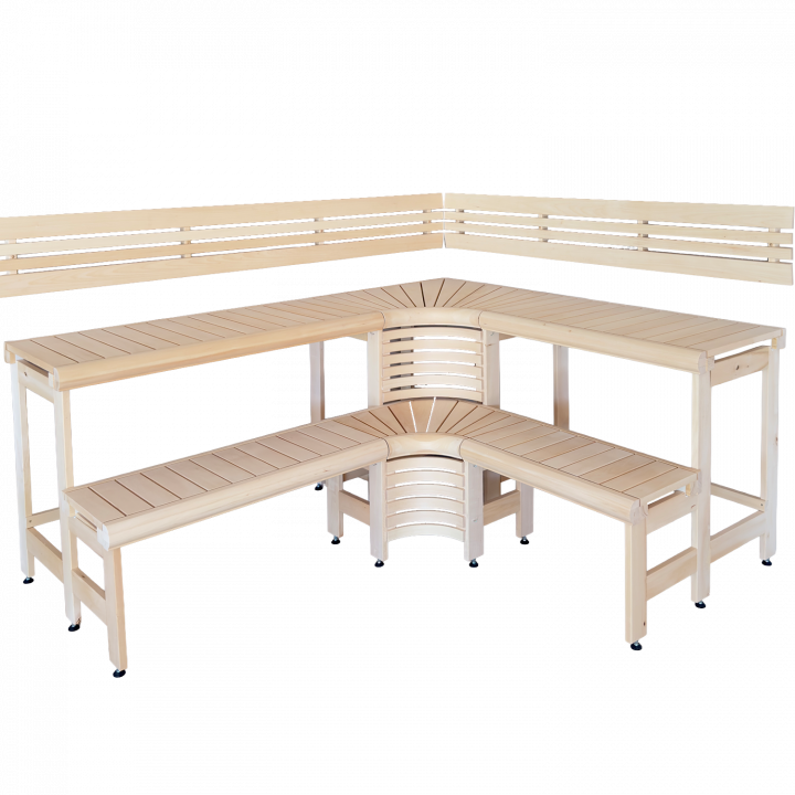 Modulära bastubänkar med designen ”Sun Corner” 2114 × 2696 mm