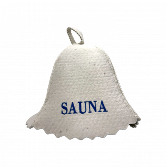 Bastuhatt - SAUNA, med blå text