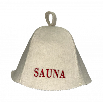 Bastuhatt - SAUNA, med röd text