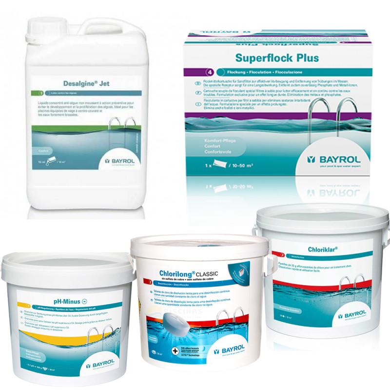 Underhållskit med klor, för pooler med stort filter