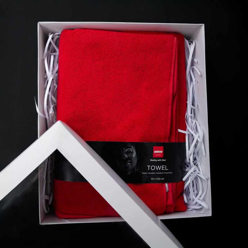 Handduk i presentförpackning, HARVIA, 70 x 140cm, röd