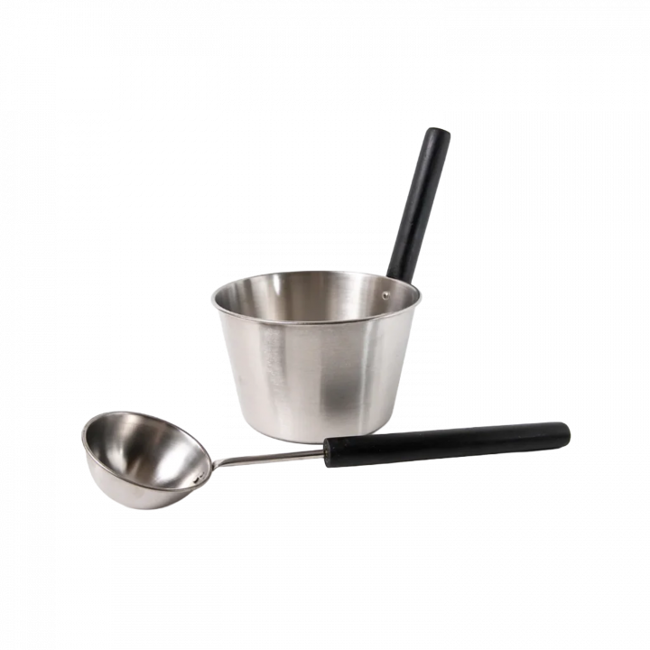 SAUNIA hink och slev i rostfritt stål set 4 l