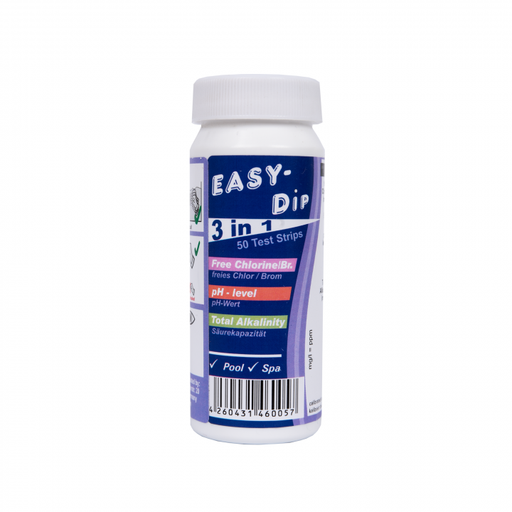 Vattentestremsor Easy-Dip 3 i 1, pH/Cl/BR/Alkalinitetstestning, 50 st