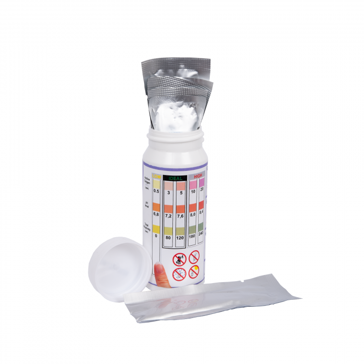 Vattentestremsor Easy-Dip 3 i 1, för pH/O2/Alkalinitetstestning, 50 st