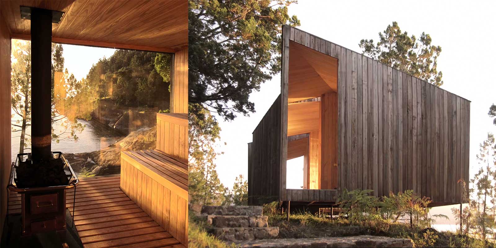 Träbastu vid sjön, Chile Wooden lakeside sauna, Chile